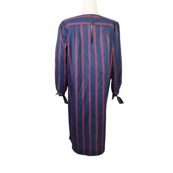 Vintage 80s Lorac Original navy blue and red striped loose midi dress 14 - Picture 4 of 7